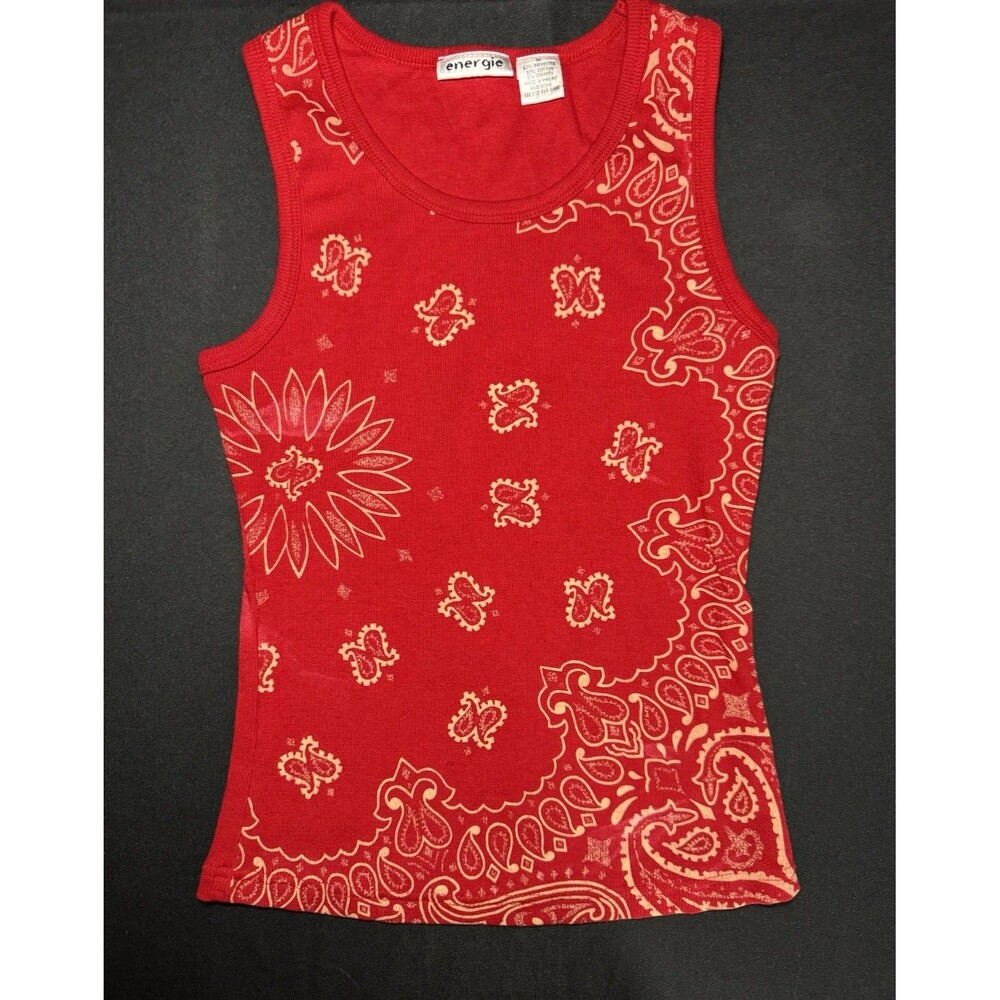 Y2K Energie Red Paisley Ribbed Tanktop Picnic USA Summer Retro Medium